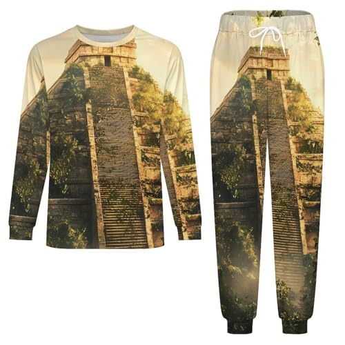 Mayan Pyramid Pajama Set Long Sleeve Lounge Sets Sleepwear 2 Pjs Nightwear for Men Women3