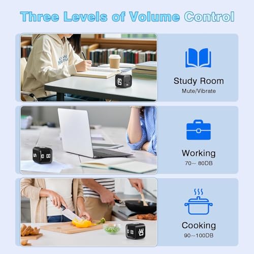 Image of Cube Pomodoro Timer, Desk Productivity 5 /10 /30 /60 Minutes & Custom Countdown, Adjustable & Silent Visual Timer, ADHD Tool Flip Rotating Portable Multi Timers for Study Task Work Kitchen School