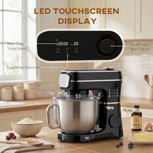 HOMCOM Digital Stand Mixer, 6L 1400W Tilt-Head Food Mixer with 11 Speeds, Pulse & Fermentation Function, LED Display, Dough Hook and Scraper, Whisk, Beater, Egg Separator, Dishwasher-Safe Bowl, Black - Image 4