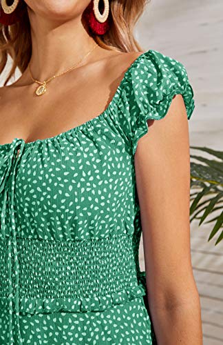 Image of Valphsio Womens Smocked Dress Ruffle Floral Tie Front Boho Short Dresses