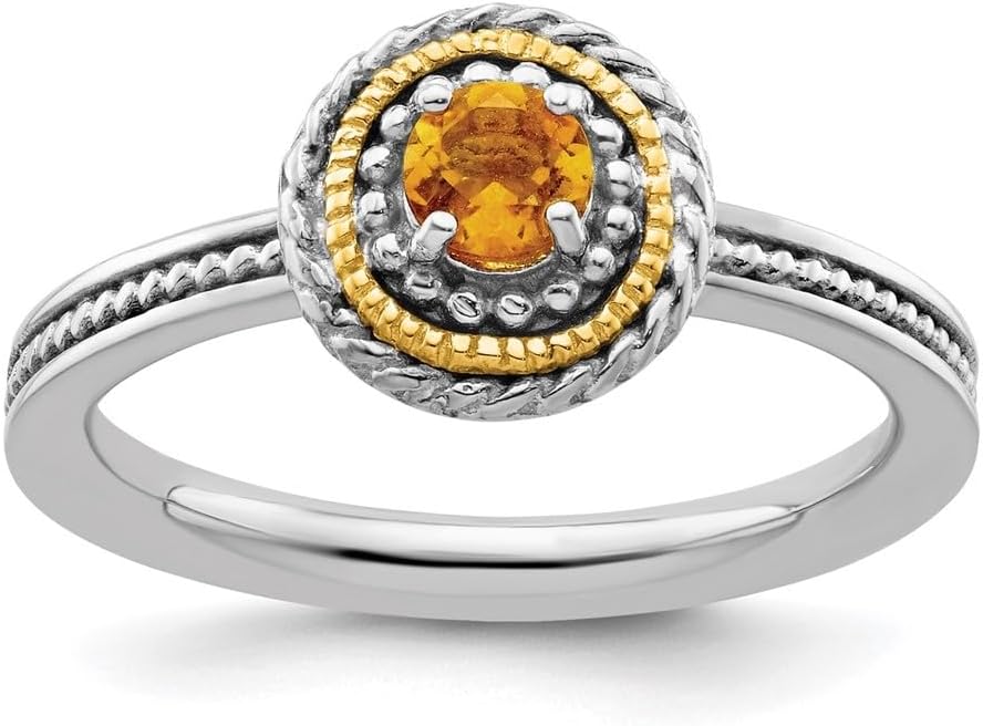 Diamond2Deal Sterling Silver and 14k Gold Accents Stackable Expressions Citrine Ring