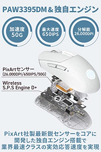 Elecom Gaming V Custom Vm600Pe Pro Wireless Gaming Mouse, 26K Dpi Optical Sensor, 75G Ultra Lightweight, Rgb Led, 95 Hr Battery Life, 8 Programmable Buttons, 100 Million Clicks, Grip Tape (M-Vm600Pwh) #TOP3