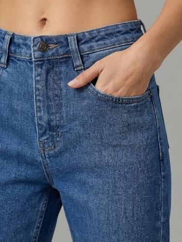 Image of Urbano Fashion Women's High Rise Straight Fit Washed Jeans Non-Stretchable