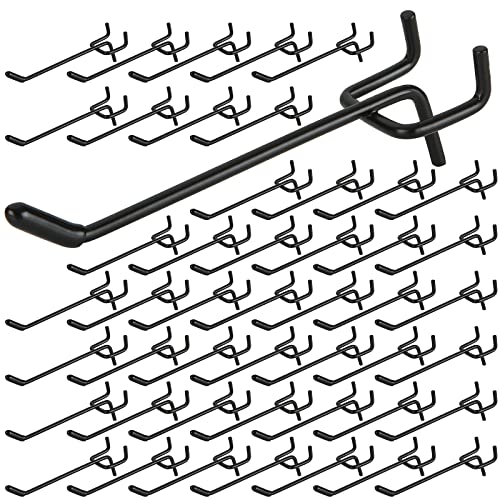 RILIHII 10cm 有孔ボード フック セット ゴム付き T型 厚さ 5.5mm ボード 対応 穴 ピッチ 25mm 穴径 5mm 専用 固定 止め 金具 パンチングボード 穴あき ボード ペグボード マットブラック (50本 セット)