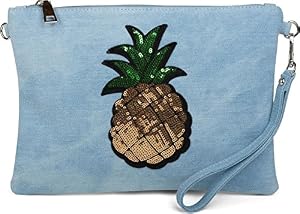 styleBREAKER Bolso «Clutch» Vaquero con piña de Lentejuelas Brillantes, Correa para el Hombro y Correa de Mano, Bolso, señora 02012176, Color:Azul Claro