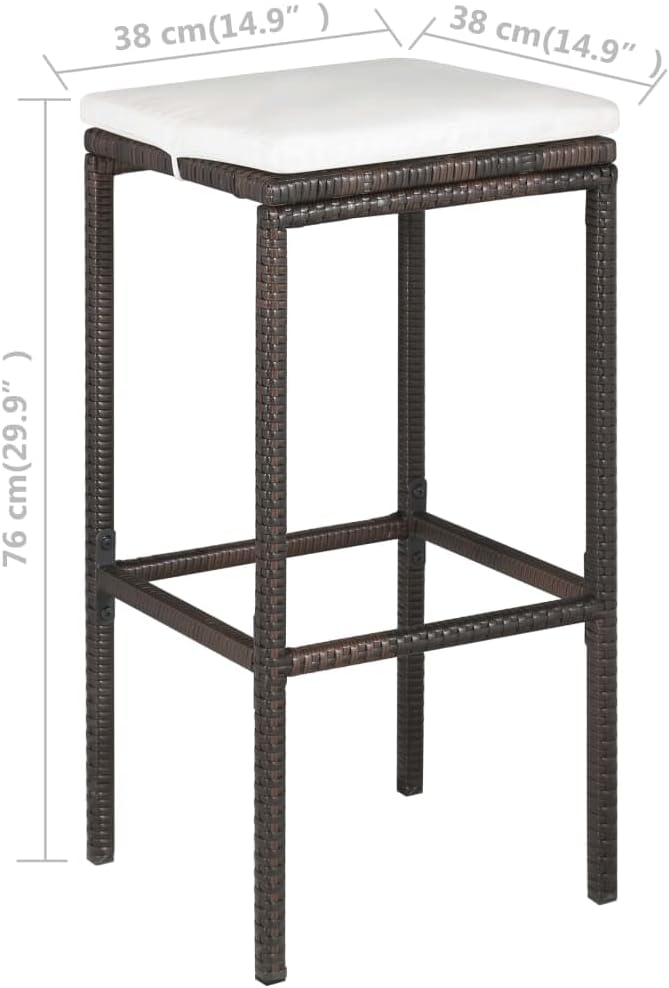 vidaXL 5 Piece Outdoor Patio Bar Set in Brown – PE Rattan, Powder-Coated Steel Frame, Washable Seat Cushions, Lightweight Garden Furniture