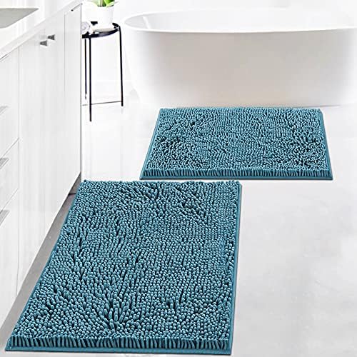 BellaHills Grey Rugs for Bathroom Slip-Resistant Shag Chenille Bath Rugs Mat Extra Soft and Absorbent Bath Rug Set for Shower Room Machine-Washable Fast Dry, Grey