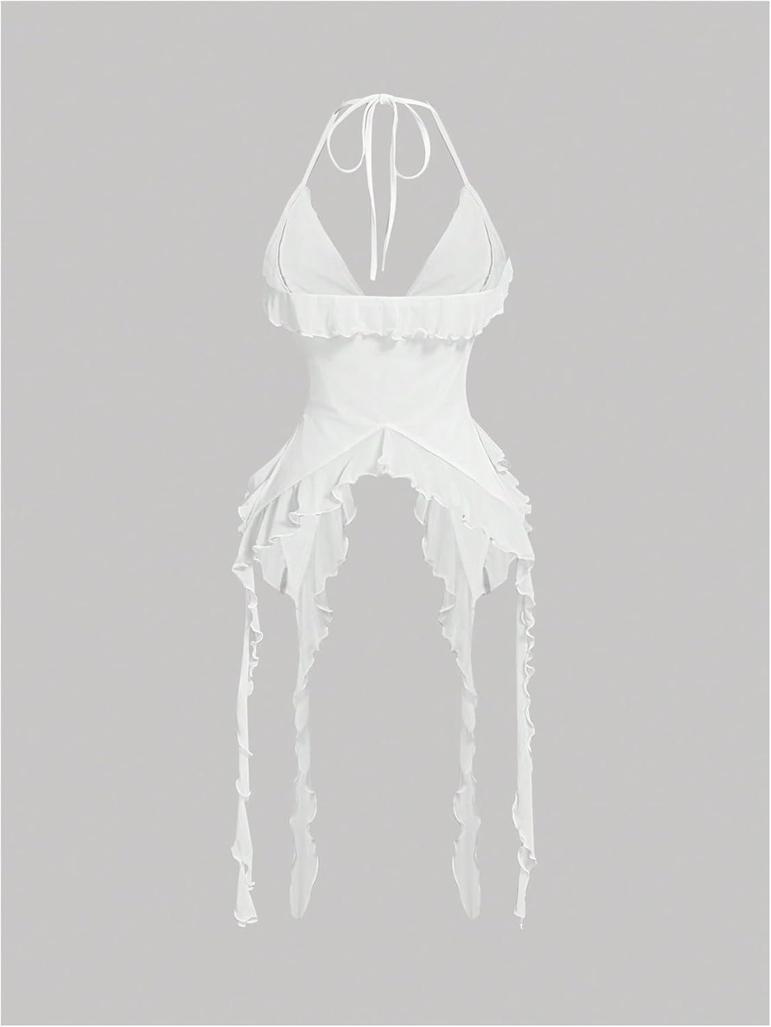 GORGLITTER Women's Y2k Halter Tops Sexy Ruffle Tie Front Backless Asymmetrical Jellyfish Crop Rave Top Going Out Outfits - Image 2