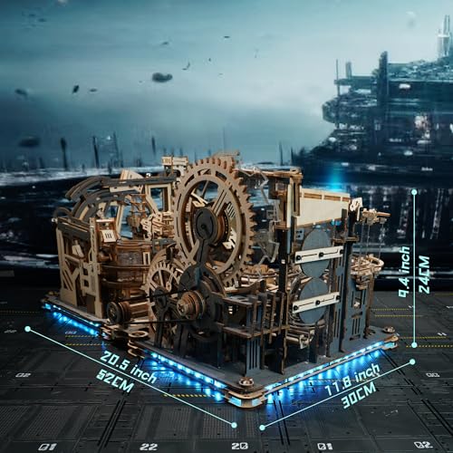 ROKR Kugelbahnen Kombi-Set 3D Puzzle Erwachsene Modellbausätze Geschenkidee für Männer Marble Spaceport & Night City & Link Pack
