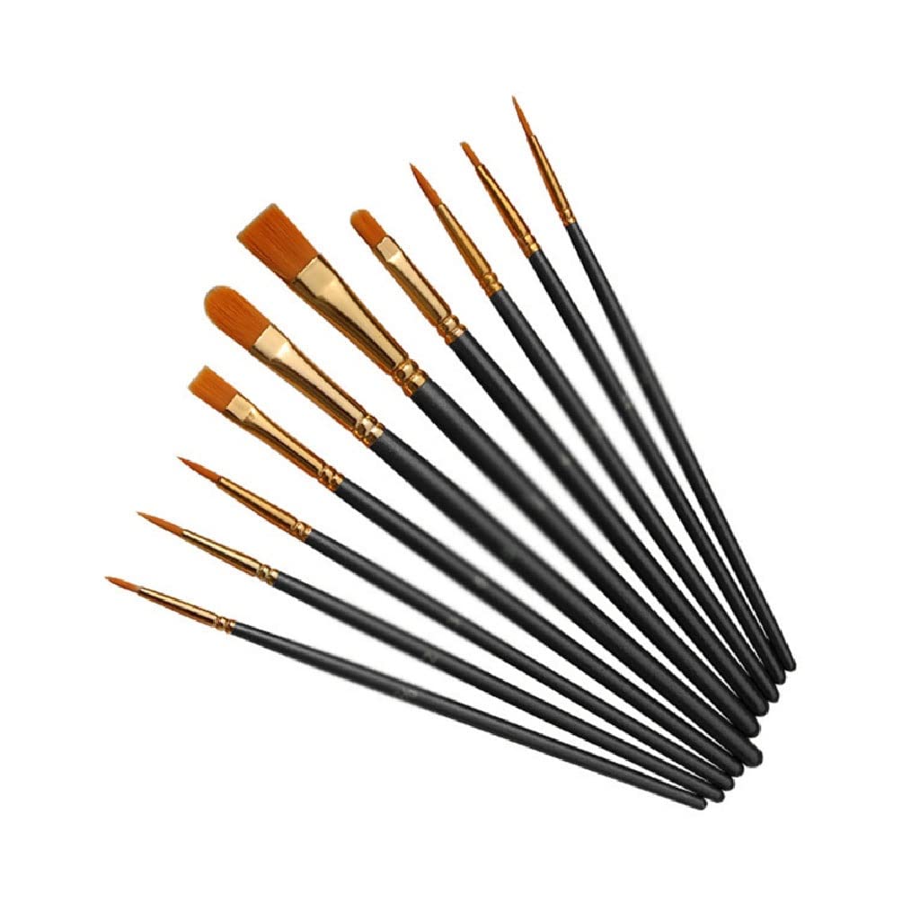 Pinceles, 10 Pinceles para Acuarela, óleo y acrílico, para Artistas, con Mango de Pelo de Nailon, Ideales para Pintar. Materiales de Arte y papelería.