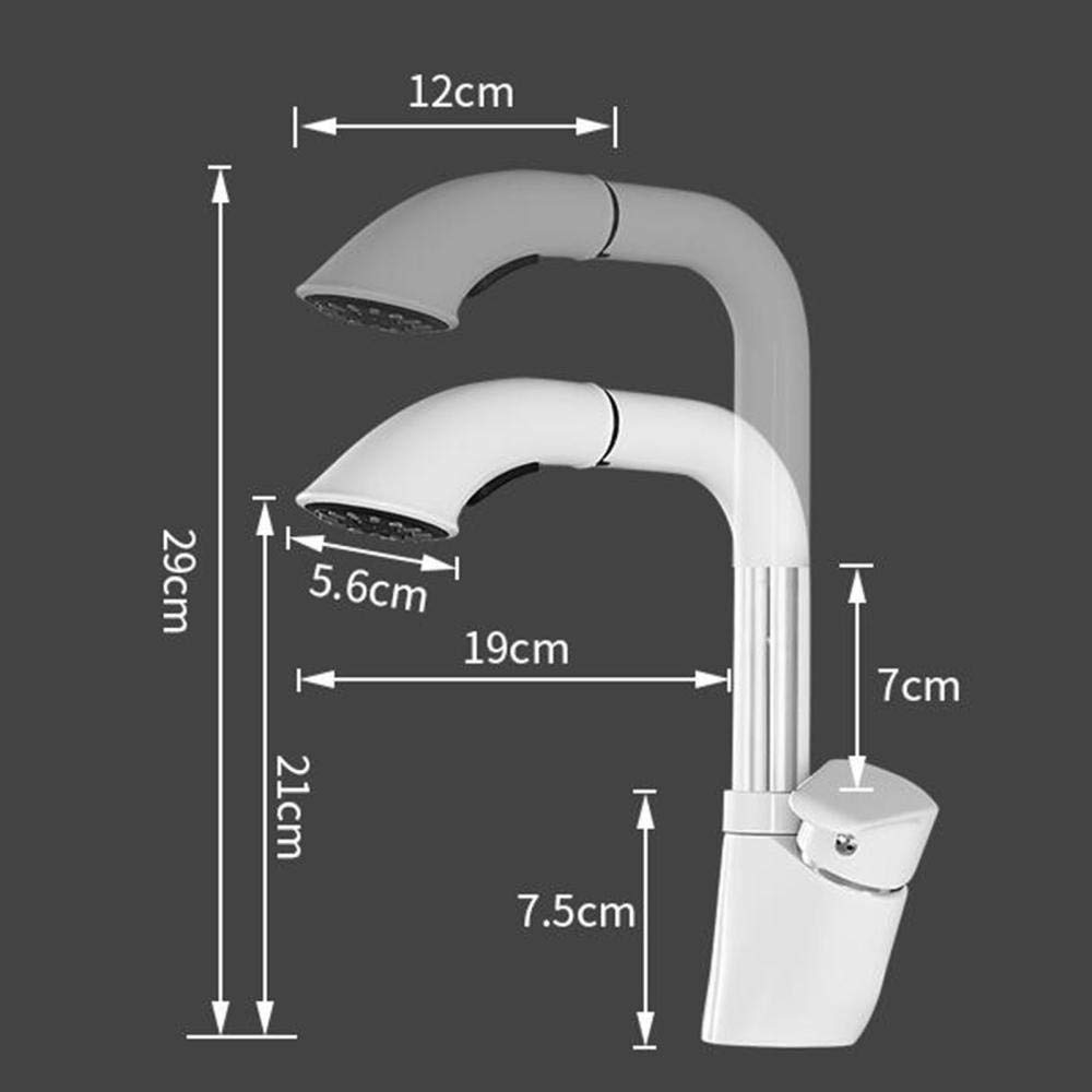 Grifo de Lavabo Extraíble Grifo Baño Blanco Latón Grifo de Lavabo Multifuncional Giratorio Frío y Calor Elevable Retráctil Grifo de Baño