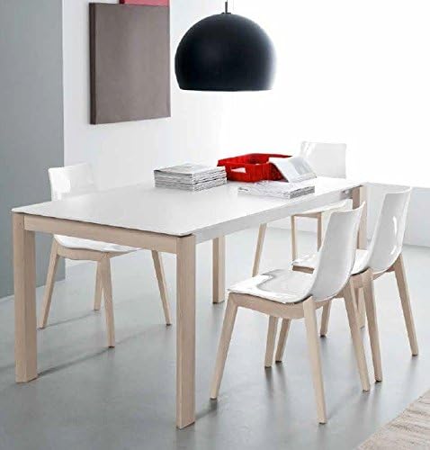 Calligaris connubia EMINENCE W 160 B – Table Plan/Extends: P1 C Ceramic Concrete All Lam Grey – Structure: P94 MT. Optical White Matt – Legs: P02 FG. Beech Bleached