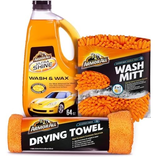 Armor All Car Wash Kit, Includes Car Wash Soap, Wash Mitt & Microfiber Towel (3 Piece Kit)