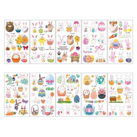 CHICAN 10Pcs Bunny Egg Chick Temporary Tattoos Cover
