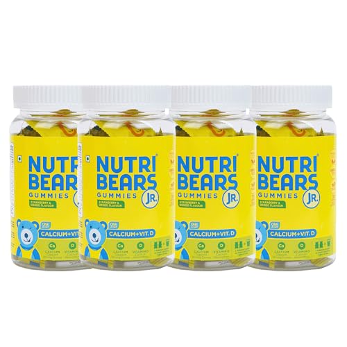 Image of NutriBears Kids Calcium Gummies | 125mg Calcium + Vitamin D | No Artificial Colours or Sweeteners | Supports Strong Bones & Teeth | USFDA-Registered Facility | Vegetarian | Ages 2-12 | Mango & Strawberry | 120 Gummies