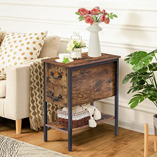 Vecelo End Tables Set Of 2, Narrow Nightstand With Drawers And Storage Shelf,Modern Night Stand For Small Spaces, Living Room,Bedroom, Brown/2 Pcs #TOP4