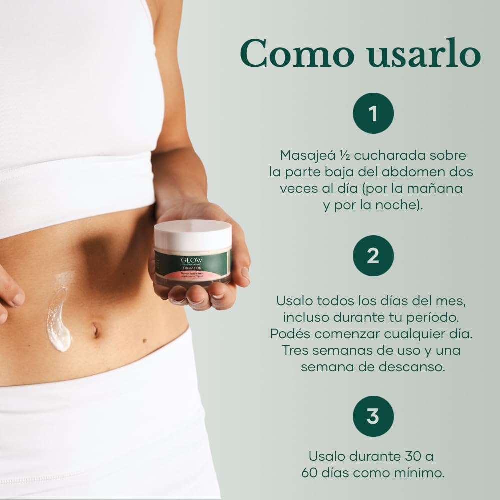Glow by Hu - Period SOS - Crema de ñame silvestre para el alivio de los síntomas del SPM - Suplemento tópico para la hinchazón y el alivio menstrual - Apoyo al equilibrio hormonal para mujeres
