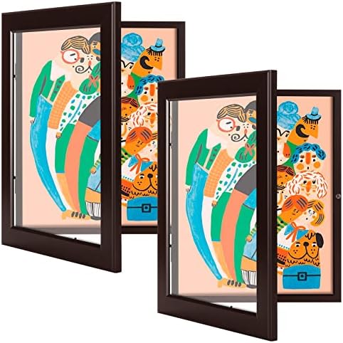 WUIRCCX 8.5x11 Kids Art frame,Front Opening with HD Glass,Horizontal and Vertical Art Display For Kids Artwork,Photos,Crafts,Drawing(Brown,2-Pack)