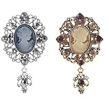 Brooch Pins 2PCS Vintage Cameo Brooch Pins Women Crystal Pendant Brooches Alloy Rhinestones Brooch Flower Brooch Fashion Jewelry Clothing Accessories