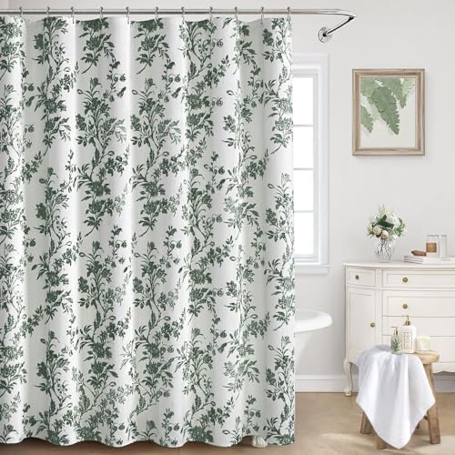 XOGUIBO Green Floral Shower Curtain,Vintage Cotton Cottagecore Shower Curtains for Bathroom, 72" W x 72" L