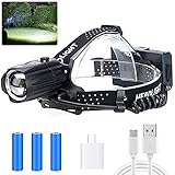 LED Rechargeable Headlamp for Adults,90000 Lumens Outdoor Led Head Lamps Flashlights, Headlights with Batteries Included, Zoomable, 3 Modes, Waterproof, Red Warn Light for Hunting/Running
