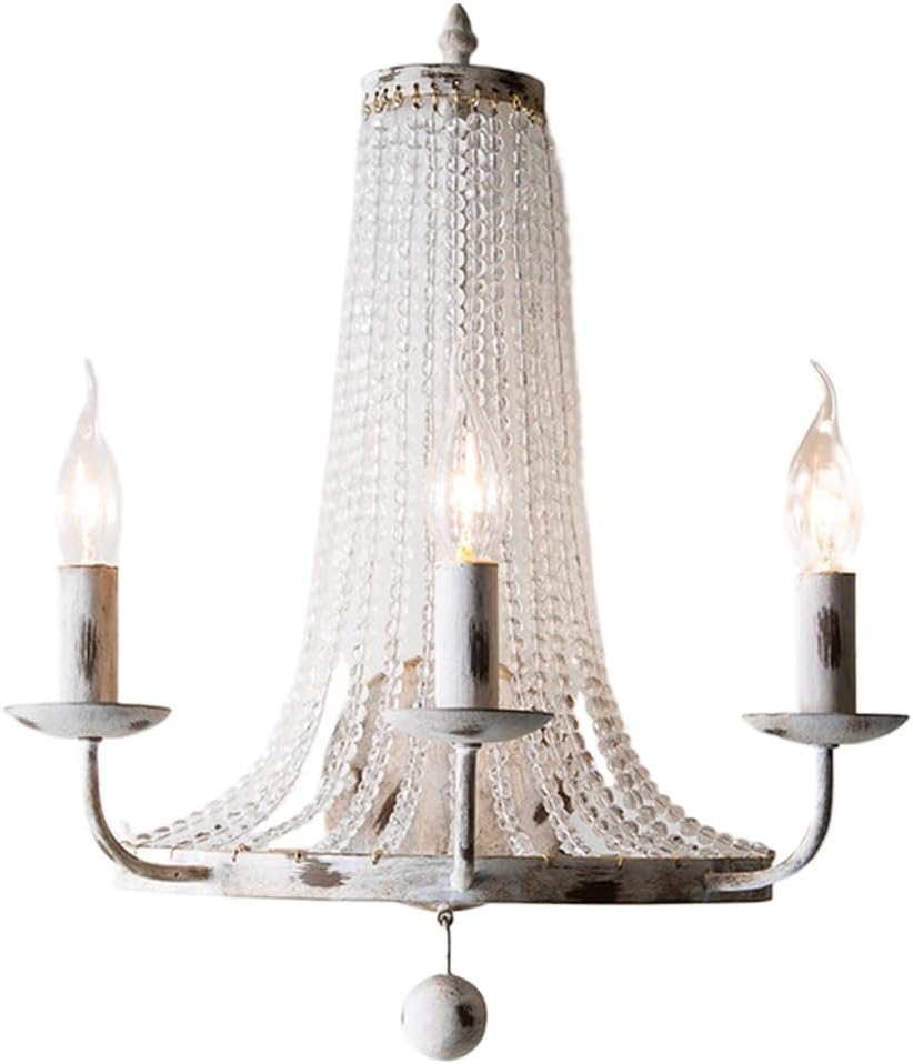 Modern Home Decoration Farmhouse Candle Wall Sconces Indoor Vintage Crystal Wall Light Metal White French Country Bedroom Wall Mounted Light for Bathroom Bedside Foyer Staircase Hallway Bar