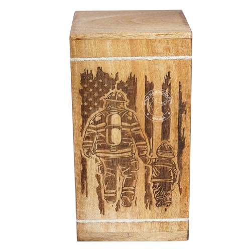 Image of Handcrafted Floral Engraved Wooden Urns for Human Ashes Adult Large - Cremation Urn for Ashes - Burial Urn for Columbarium - Funeral Urn Box (Father Son, 250 LB - Hardwood)
