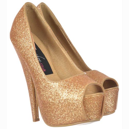 Chaussures de soirée pour femme or peep toe stiletto à plateforme - 2