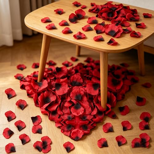 Image of 300PCS Fake Rose Petals for Romantic Night Romantic Festive Atmosphere Creation for Marriage Proposa Wedding Valentine's Day Decoration Party Activities (Red-Black)