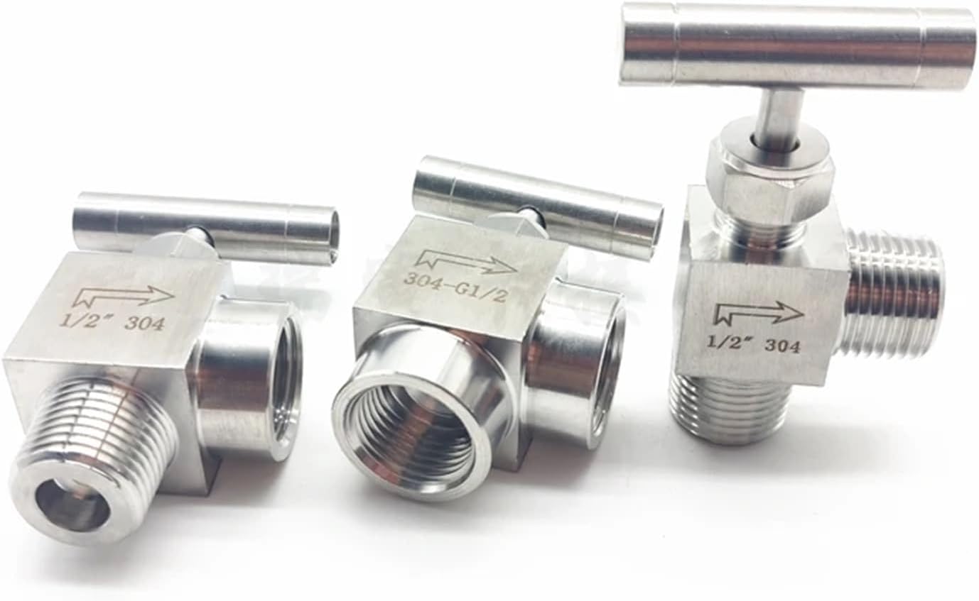 1/8" 1/4" 3/8" 1/2" Male Elbow 90 Degree Needle Valve Crane 304 Stainless Flow Control With One-Shape Handle 915 PSI 1Pcs(1/8",Male To Male)