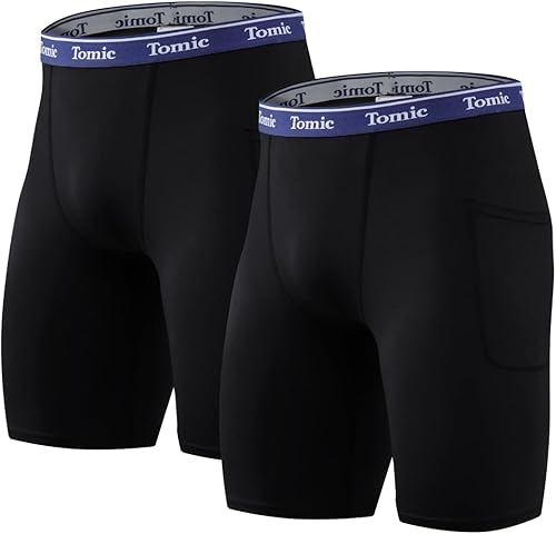 Tomic Youth Boys' Compression Shorts 2-3Pack Performance Athletic Base Layers for Kids Sport Underwear Side Pocket