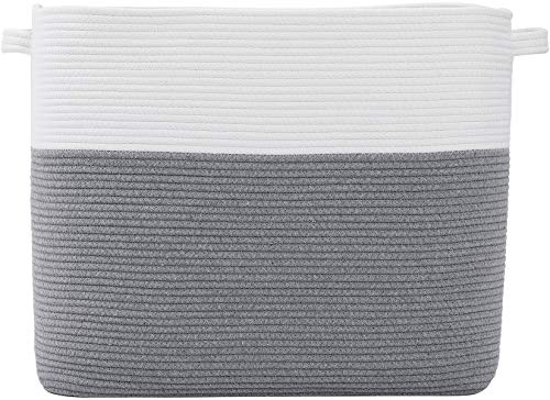 22"X14"X18" Mega Size Rectangular Extra Large Storage Basket, Cotton Rope Storage Baskets, Woven Laundry Hamper, Toy Storage Bin, For Toys Blanket In Living Room, Baby Nursery, Grey #TOP28
