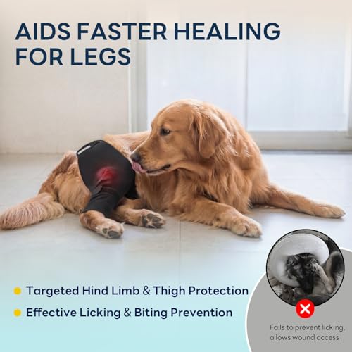 Image of Dog Rear Leg Sleeve to Stop Licking, Upgraded Hind Leg Cover to Stop Slipping, for TPLO Surgery, Skin Conditions, Wounds, Breathable Soft Fabric, Dog Cone Alternative, Left, M, Black