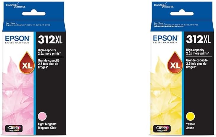 Epson 312 Claria Photo HD Ink High Capacity Light Magenta & Yellow Cartridges (T312XL620-S & T312XL420-S) Works with XP-8500, XP-8600, XP-8700, XP-15000