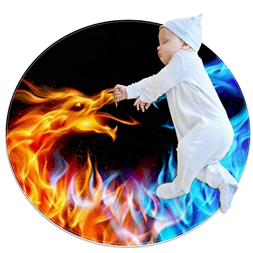 Tapis de sol circulaire dragon anti glisse pour salon moderne - 2