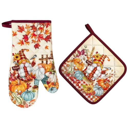 Arquiel Fall Gnomes Oven Mitts and Pot Holders Sets, 100% Cotton, 2pcs