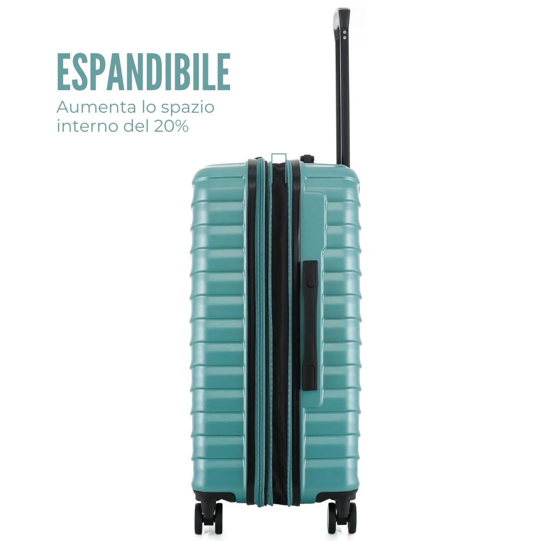 Krypton - Trolley S Espandibile Bagaglio a Mano, 55 x 40 x 20 cm, con TSA, Con cerniera espandibile 5 cm 35/41 L, super leggero 2,4 kg (Green, Bagaglio a mano 55x40x20cm)