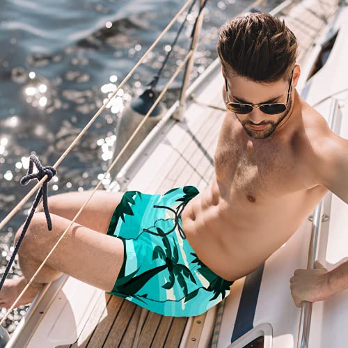 Short de bain homme avec doublure maillée imprimé tropical vert L - 2