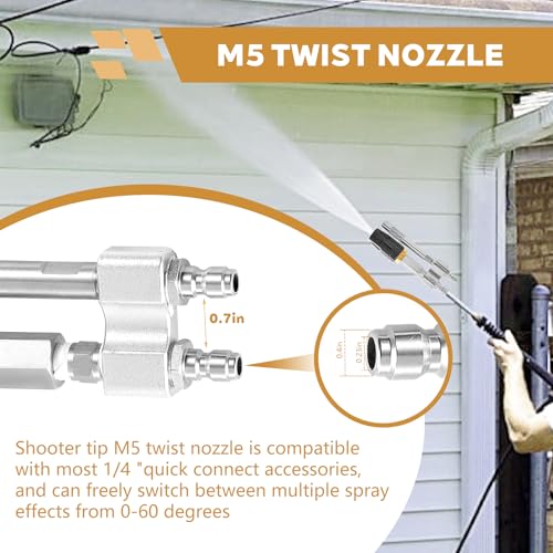 Image of Shooter Tip M5 Twist Nozzle is Suitable for Long Range Soap Nozzle of 3-7GPM Pressure Washer, 2-in-1 Soft Wash Twist Nozzle with 0 to 60Spray Mode and 1 /4 inchQuick Connection