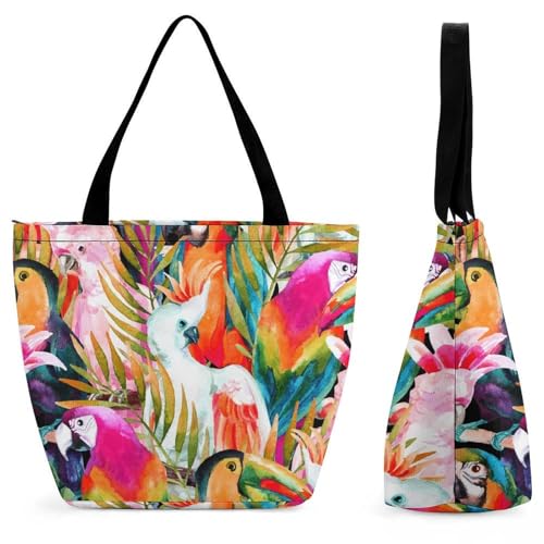 Sac à bandoulière grand format 32cm imprimé fleur perroquet résistant