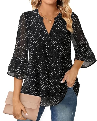 Lotusmile Black Office Blouses for Women - Chiffon Tops with