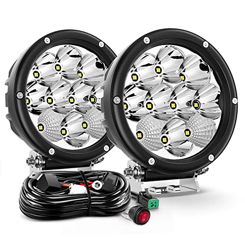 Nilight 5.7 Inch Round 50W LED Driving Light w/ 16AWG DT Connector Wiring Harness 6500LM IP68 Spot Flood Combo Work Lamp for Offroad ATV UTV SUV Motorcycle Truck Tractor Boat