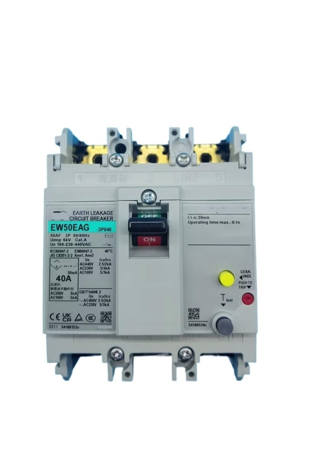 EW50EAG-3P040B EW50EAG-3P040 40A 30mA 3P Earth Leakage Circuit Breaker
