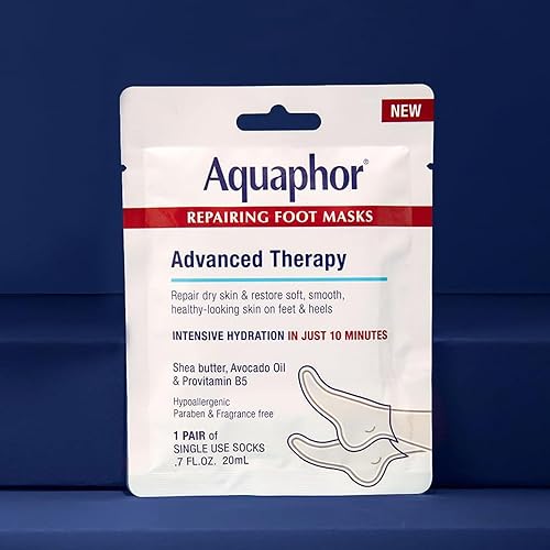 Miniatura 8 de Aquaphor Mascarillas reparadoras para pies, calcetines hidratantes para pies secos, tratamiento hidratante para el cuidado de los pies con aceite de