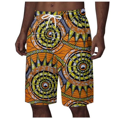 Genérico Pantalones Cortos Casual Hombre Estilo Africano Dashiki Impreso Vacaciones Hawaii Playa Pantalones Cortos Hombre, naranja, M