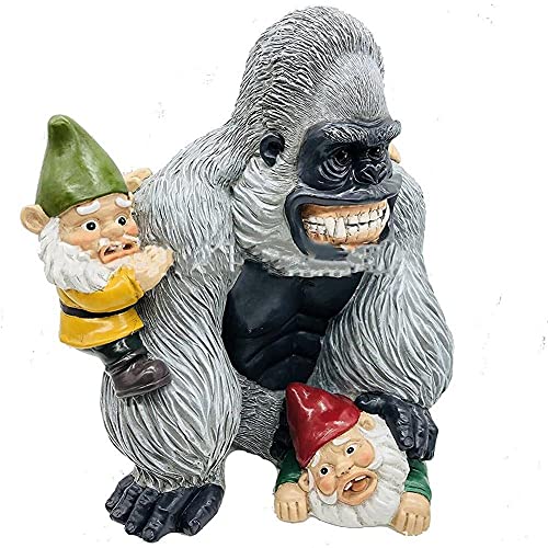 Qiansheng Funny Garden Gnome Statue Gorilla Eating Gnomes Figurine Gorilla And Gnomes Sculpture For Lawn Patio Yard Statue Decor Garden Art Outdoor Ornament Indoor Decoration #TOP1