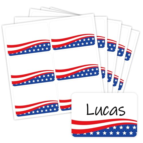 Whaline 180 Pcs 250th Anniversary Patriotic Name Tag Stickers Self-Adhesive Nameplate Decal Minimalist American Flag Rectangle Blank Name Label for Independence Day Office School Supplies