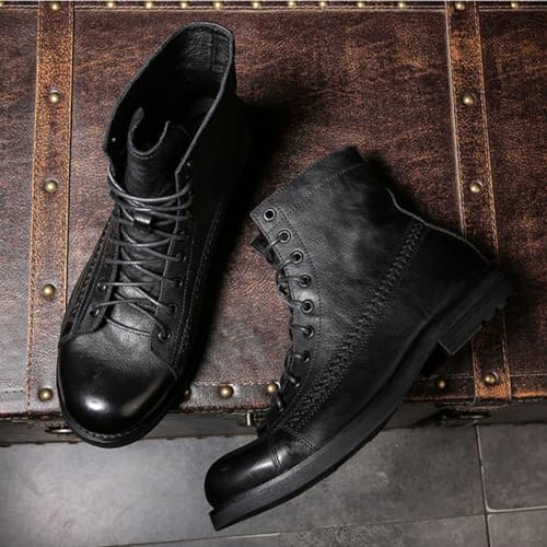 Men's Vintage Leather Lace Up Motorcycle Ankle Boots Fashion Round Toe Waterproof Non-Slip Casual Dress Chukka Boots High-Top Leather Combat Boots2