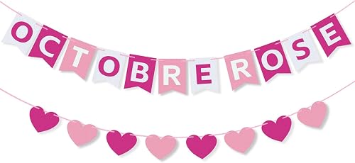 BMGRKYQX Octobre Rose Banderole en Feutre,Ruban Rose Cancer du Sein Bannière Cœu