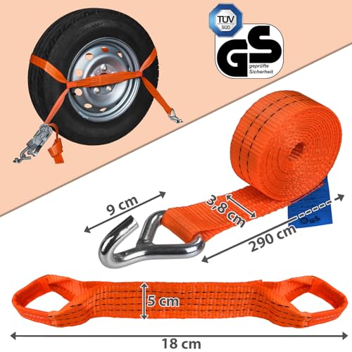 Radspanngurte 4er Set Spanngurte 2,9 m Ratschengurte 2000 daN Zurrgurtefür Autotransport PKW Radsicherung DIN EN 12195-2